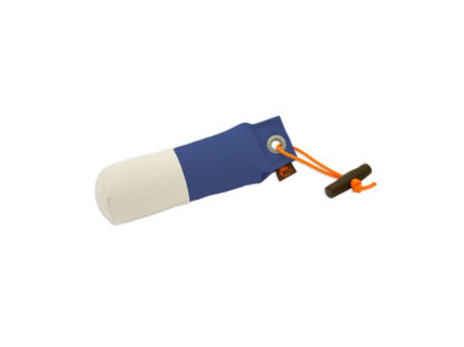 Huvudbild Tygdummy Ca 100 g Lite Small Blå/vit Plasthandtag Totallängd utan handtag ca 19 cm Diameter ca 6 cm